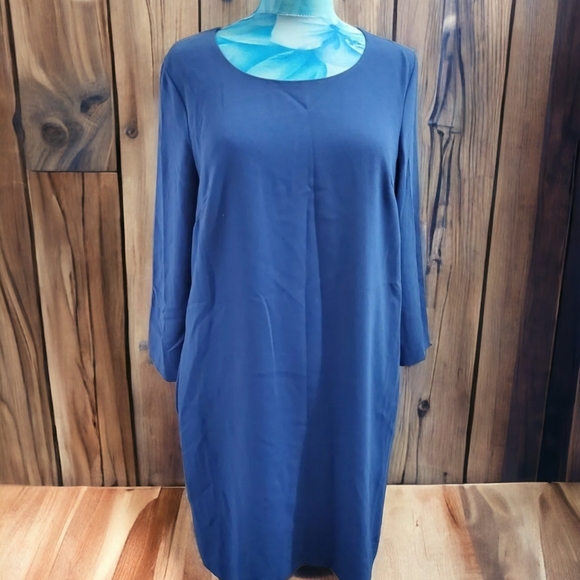 DKNY Blue shift zipped back dress M 12 uk lagenlook Donna Karan New York - Picture 2 of 10